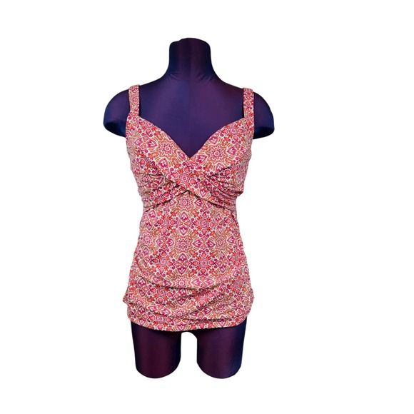 Lands' End Pink & Orange Shirred Tankini Top Size 6L Women's Swim Suit N37 - Picture 8 of 8